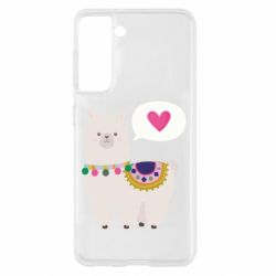 Чехол для Samsung S21 Lama with pink heart - PrintSalon