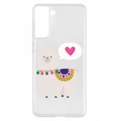 Чехол для Samsung S21+ Lama with pink heart - PrintSalon