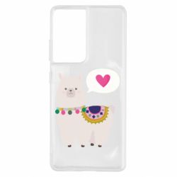 Чехол для Samsung S21 Ultra Lama with pink heart - PrintSalon