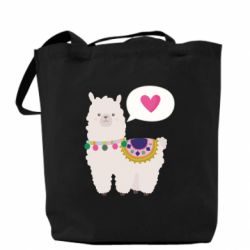 Эко-сумка Lama with pink heart - PrintSalon