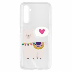 Чехол для Realme 6 Lama with pink heart - PrintSalon