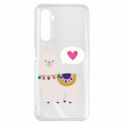 Чехол для Realme 6 Pro Lama with pink heart - PrintSalon