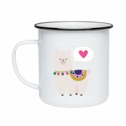 Кружка эмалированная Lama with pink heart - PrintSalon