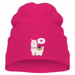 Детская шапка Lama with pink heart - PrintSalon