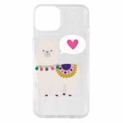 Чехол для iPhone 14 Lama with pink heart - PrintSalon