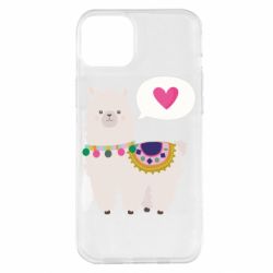 Чехол для iPhone 14 Plus Lama with pink heart - PrintSalon