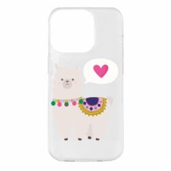 Чехол для iPhone 14 Pro Lama with pink heart - PrintSalon