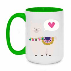 Чашка двухцветная 420ml Lama with pink heart - PrintSalon