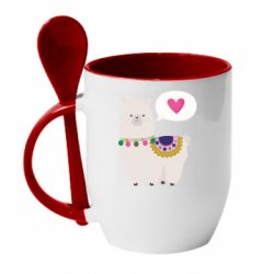Чашка с ложкой Lama with pink heart - PrintSalon