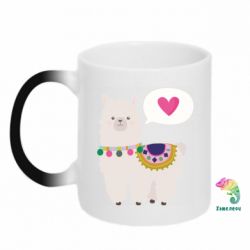 Чашка-хамелеон Lama with pink heart - PrintSalon
