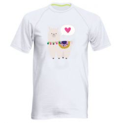 Мужская футболка для спорта Lama with pink heart - PrintSalon