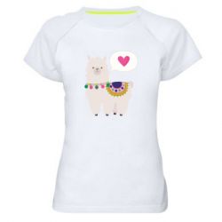 Женская футболка для спорта Lama with pink heart - PrintSalon