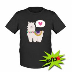 Детская футболка Lama with pink heart - PrintSalon