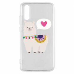 Чехол для Huawei P20 Lama with pink heart - PrintSalon