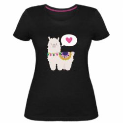 Женская премиум футболка Lama with pink heart - PrintSalon