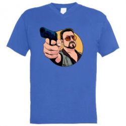 Мужская футболка  с V-образным вырезом Лебовски с пушкой - PrintSalon