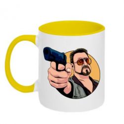 Чашка двухцветная 320ml Лебовски с пушкой - PrintSalon