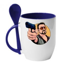 Чашка с ложкой Лебовски с пушкой - PrintSalon