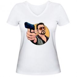 Женская футболка с V-образным вырезом Лебовски с пушкой - PrintSalon