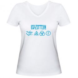 Женская футболка с V-образным вырезом Led-Zeppelin Logo-PrintSalon Женская футболка с V-образным вырезом Led-Zeppelin Logo