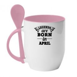 Чашка с ложкой Legends are born in April - PrintSalon
