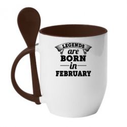Чашка с ложкой Legends are born in February - PrintSalon