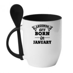 Чашка с ложкой Legends are born in January - PrintSalon