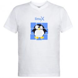 Чоловіча футболка з V-подібним вирізом Linux pinguine - PrintSalon