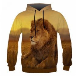 Мужское 3D худи Lion in the field - PrintSalon
