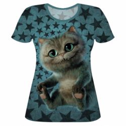 Женская футболка 3D Little cheshire kitten-PrintSalon Женская футболка 3D Little cheshire kitten