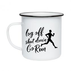 Кружка эмалированная Log off shut down go run - PrintSalon