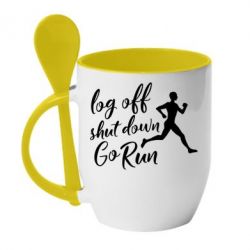 Чашка с ложкой Log off shut down go run - PrintSalon