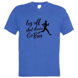 Мужская футболка  с V-образным вырезом Log off shut down go run - PrintSalon