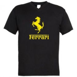 Мужская футболка  с V-образным вырезом логотип Ferrari - PrintSalon