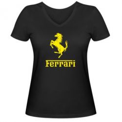 Женская футболка с V-образным вырезом логотип Ferrari - PrintSalon
