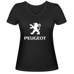 Женская футболка с V-образным вырезом Логотип Peugeot - PrintSalon