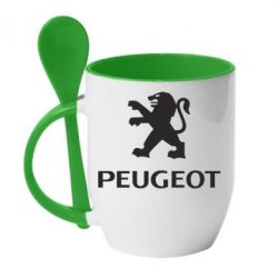 Чашка с ложкой Логотип Peugeot - PrintSalon
