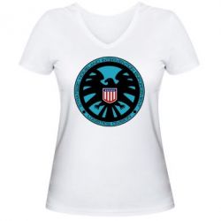 Женская футболка с V-образным вырезом Логотип Щита - PrintSalon