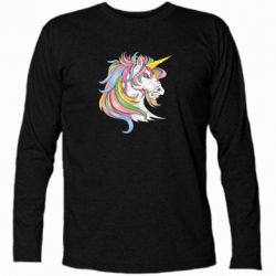 Футболка с длинным рукавом Лошадь с цветной гривой - PrintSalon