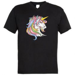 Мужская футболка  с V-образным вырезом Лошадь с цветной гривой - PrintSalon