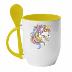 Чашка с ложкой Лошадь с цветной гривой - PrintSalon
