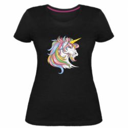 Женская премиум футболка Лошадь с цветной гривой - PrintSalon