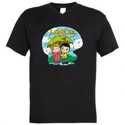 Мужская футболка  с V-образным вырезом Love is ... in the rain - PrintSalon