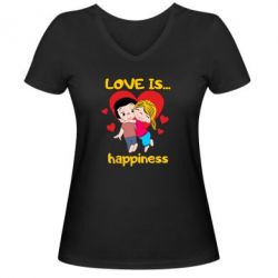 Женская футболка с V-образным вырезом Love is...happyness - PrintSalon