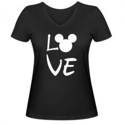 Женская футболка с V-образным вырезом Love Mickey Mouse (male) - PrintSalon