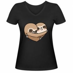 Женская футболка с V-образным вырезом Love sloths - PrintSalon