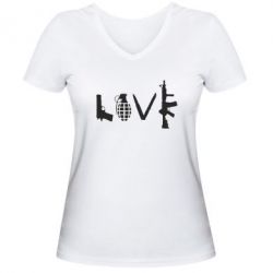 Женская футболка с V-образным вырезом Love (weapon) - PrintSalon