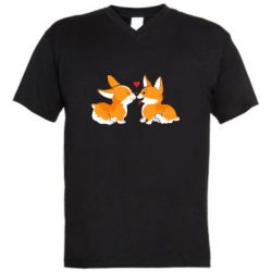 Чоловіча футболка з V-подібним вирізом Loving Corgi Couple - PrintSalon