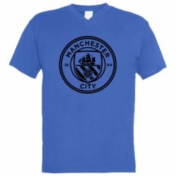 Мужская футболка  с V-образным вырезом Manchester City Logo - PrintSalon