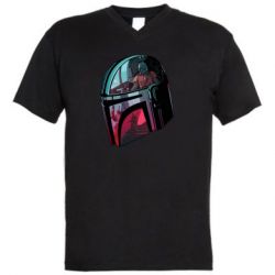 Мужская футболка  с V-образным вырезом Mandalorian Helmet profil - PrintSalon